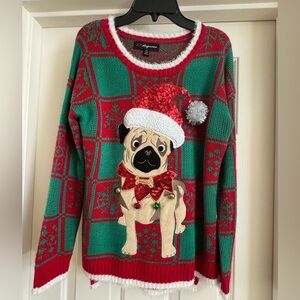 33 Degrees Festive Pug Sweater - Red and Green
